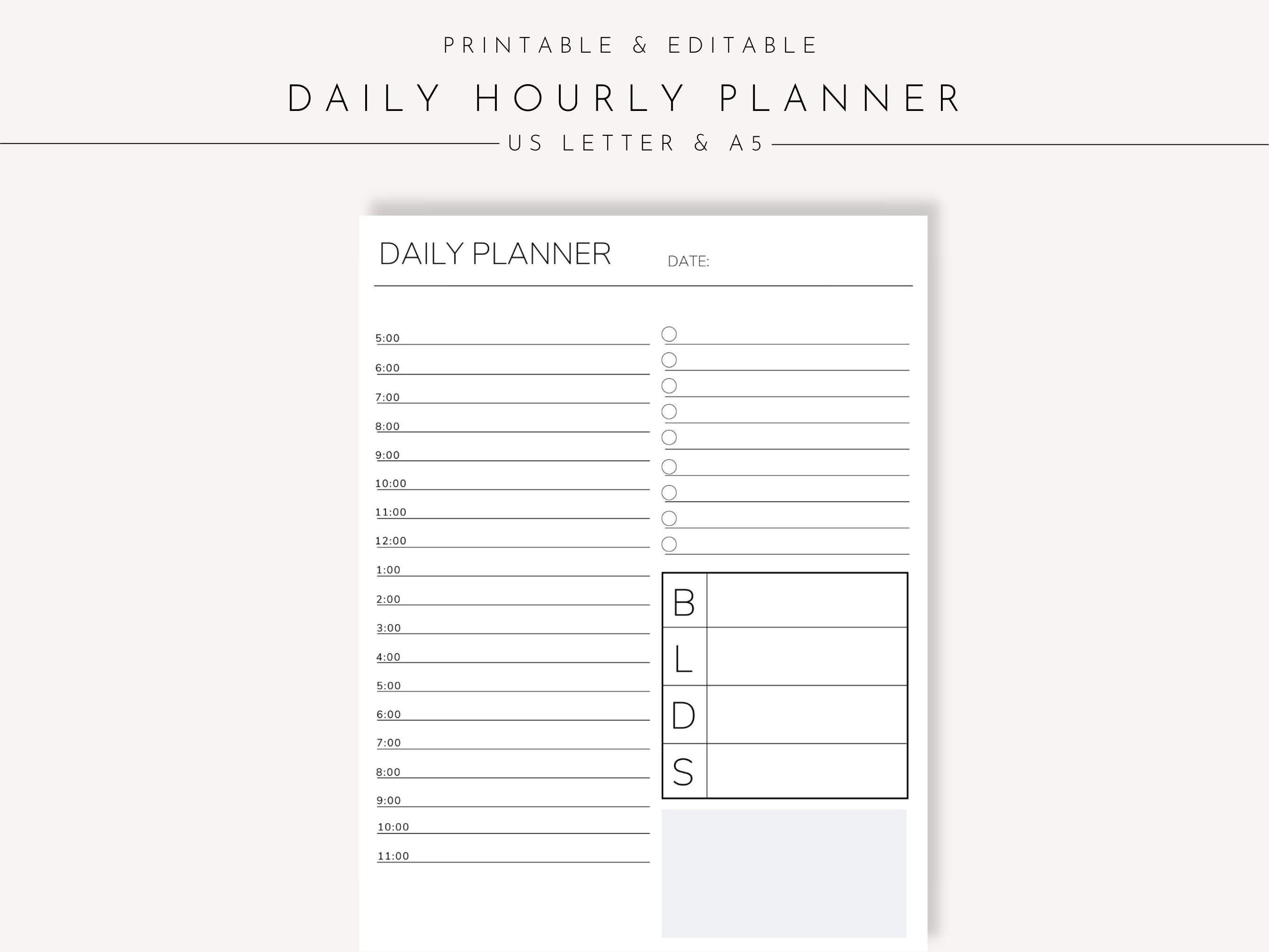 Daily Planner Printable Hourly Planner Hour by Hour Planner | Etsy