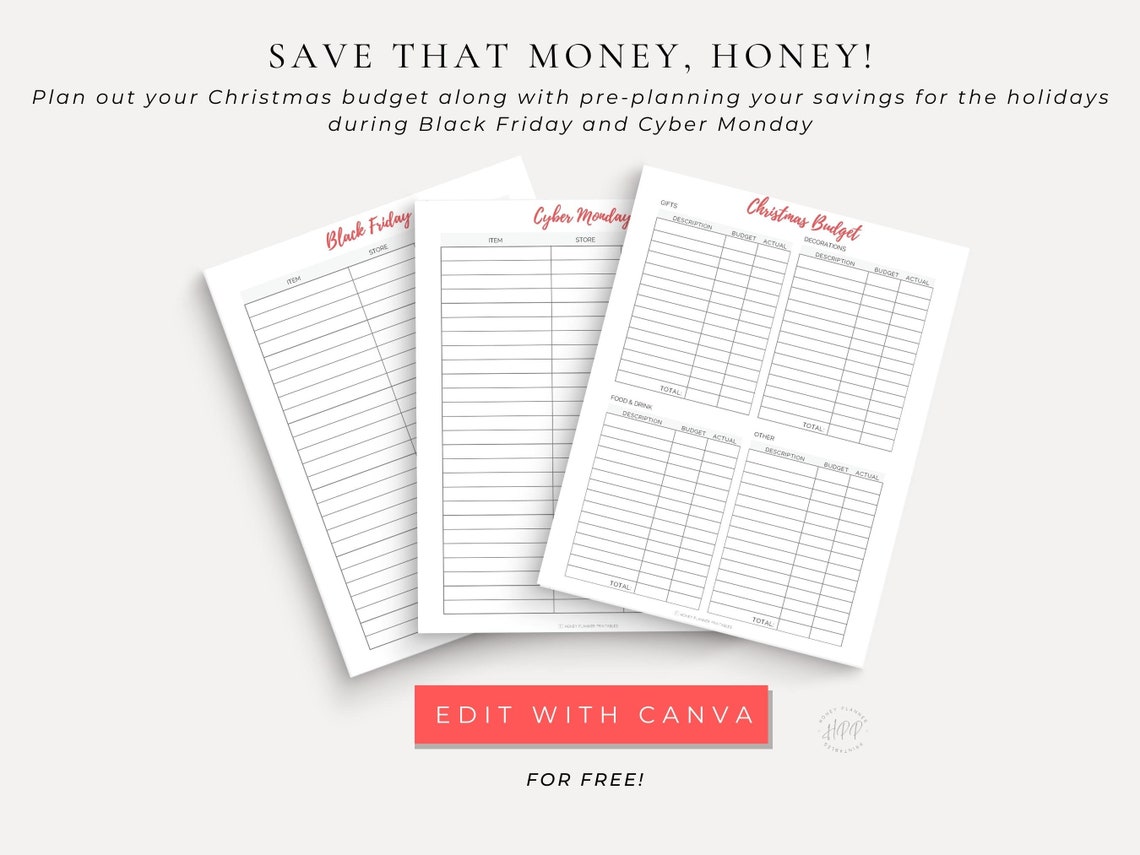 Christmas Planner Printable, Holiday Planner, Planner Inserts, Gift Budget, Xmas Planner