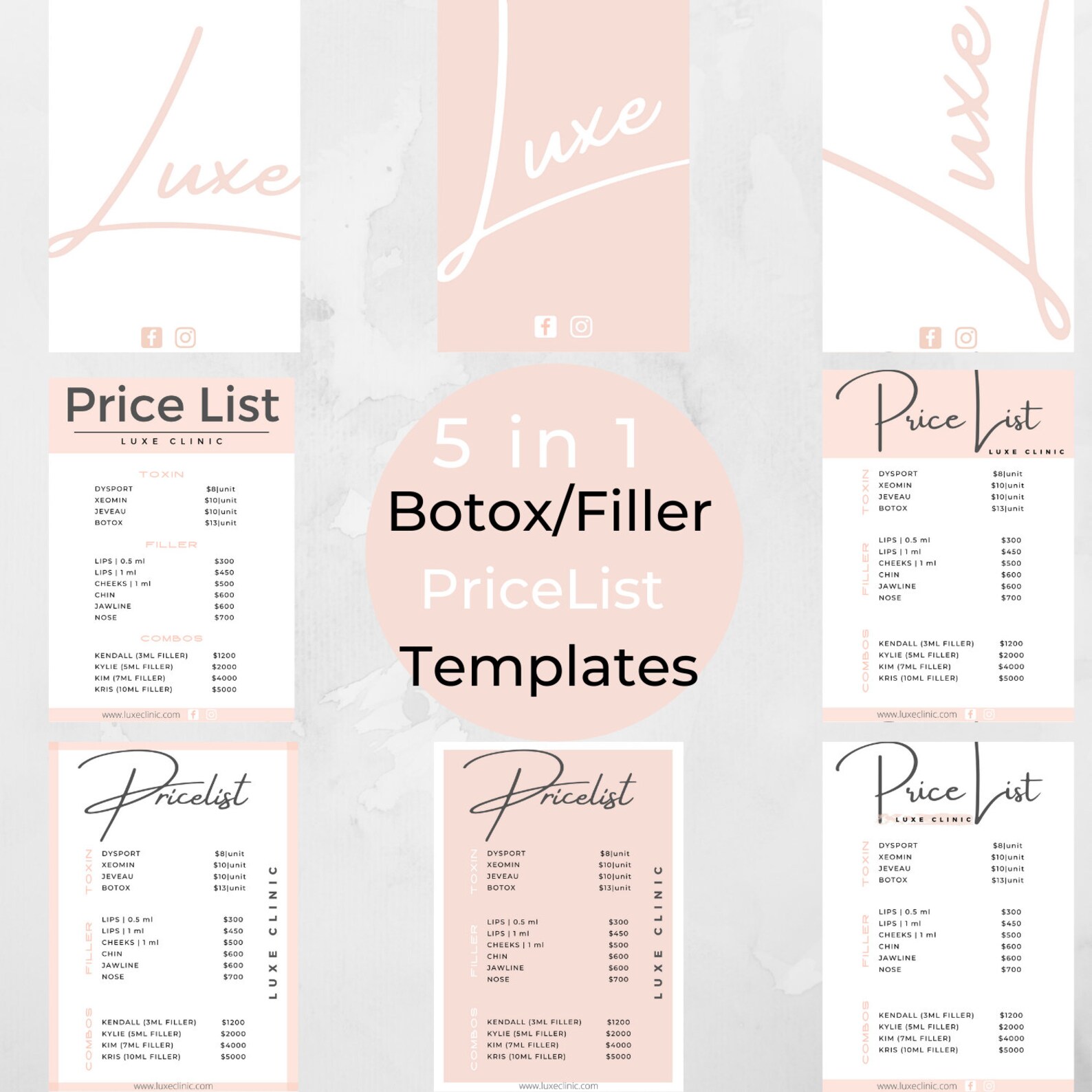 EDITABLE BOTOX FILLERS Bundle of 5 Price Template Etsy