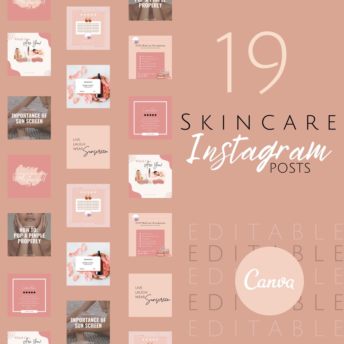 19 SKIN CARE Instagram Posts Premade Etsy