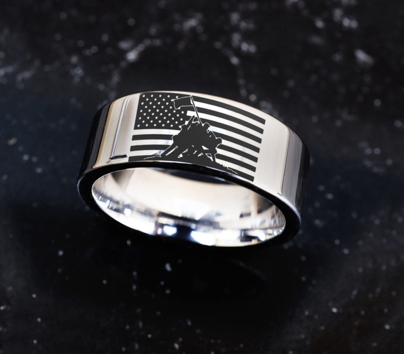Military Wedding Band American Patriot Ring Military Veteran Etsy