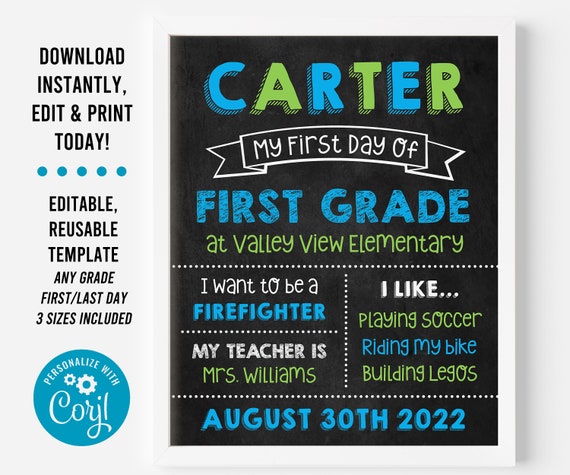 First Day of School Sign Boy Printable Reusable Chalkboard - Etsy First Day of School Sign Boy Printable Reusable Chalkboard - Etsy