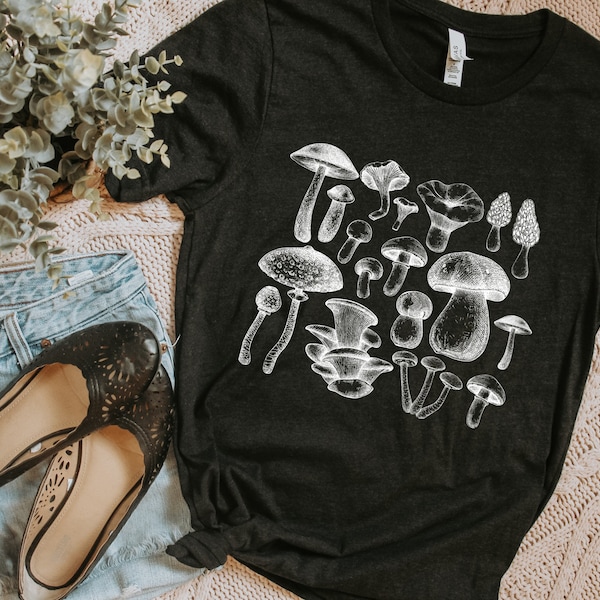 Mushroom Collection Shirt - Scientific Illustration Natural History TShirt - Cottage Core Clothing - Goblincore