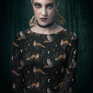 Fox Den - Langarm Midi Kleid - All-Over Print
