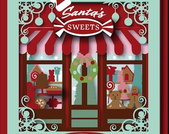 Fichier SVG de modèle de boîte d'ombre de magasin de bonbons de Noël.  Projet artistique de découpe de papier amusant pour Cricut, Silhouette et d'autres marques.