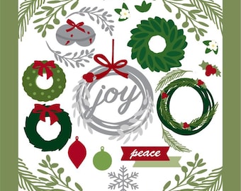 SVG Couronnes de Noël, garnitures et verdure.  Cadre/bordure de verdure d'hiver redimensionnable