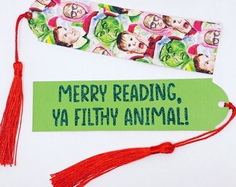 Merry Reading Ya, schmutziges Tier, Elfe, Allein zu Hause, Grinch, Weihnachtsgeschichte Lesezeichen