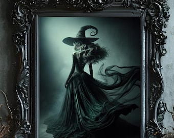 Halloween Witch Art Print, Elegant Gothic Home Decor