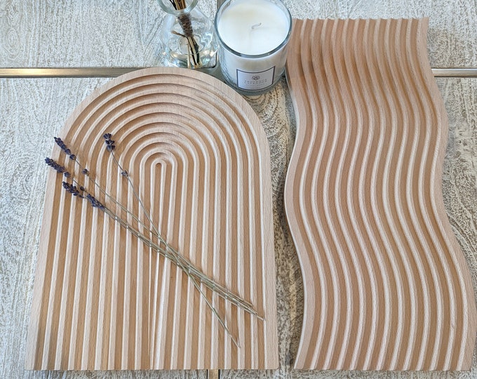 Handmade Bamboo Ripple Tray for her | Boho Decorative Serving Board |