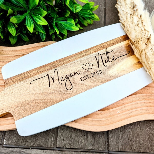 Marble Wood Personalized Cutting Board | Custom Engraved Charcuterie Board | Birthday Gift | Wedding / Engagement, Valentines, Realtor Gift