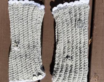 crochet grey arm warmers <3