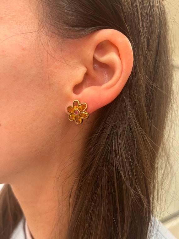 Citrine & Tourmaline Flower Daisy Stud Earrings - image 6