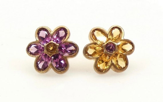 Citrine & Tourmaline Flower Daisy Stud Earrings - image 1