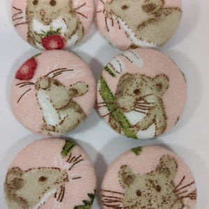 Mouse Fabric Covered Buttons Handmade Sewing Embellishments Cute Craft Supplies Scrap booking and Quilting Notions