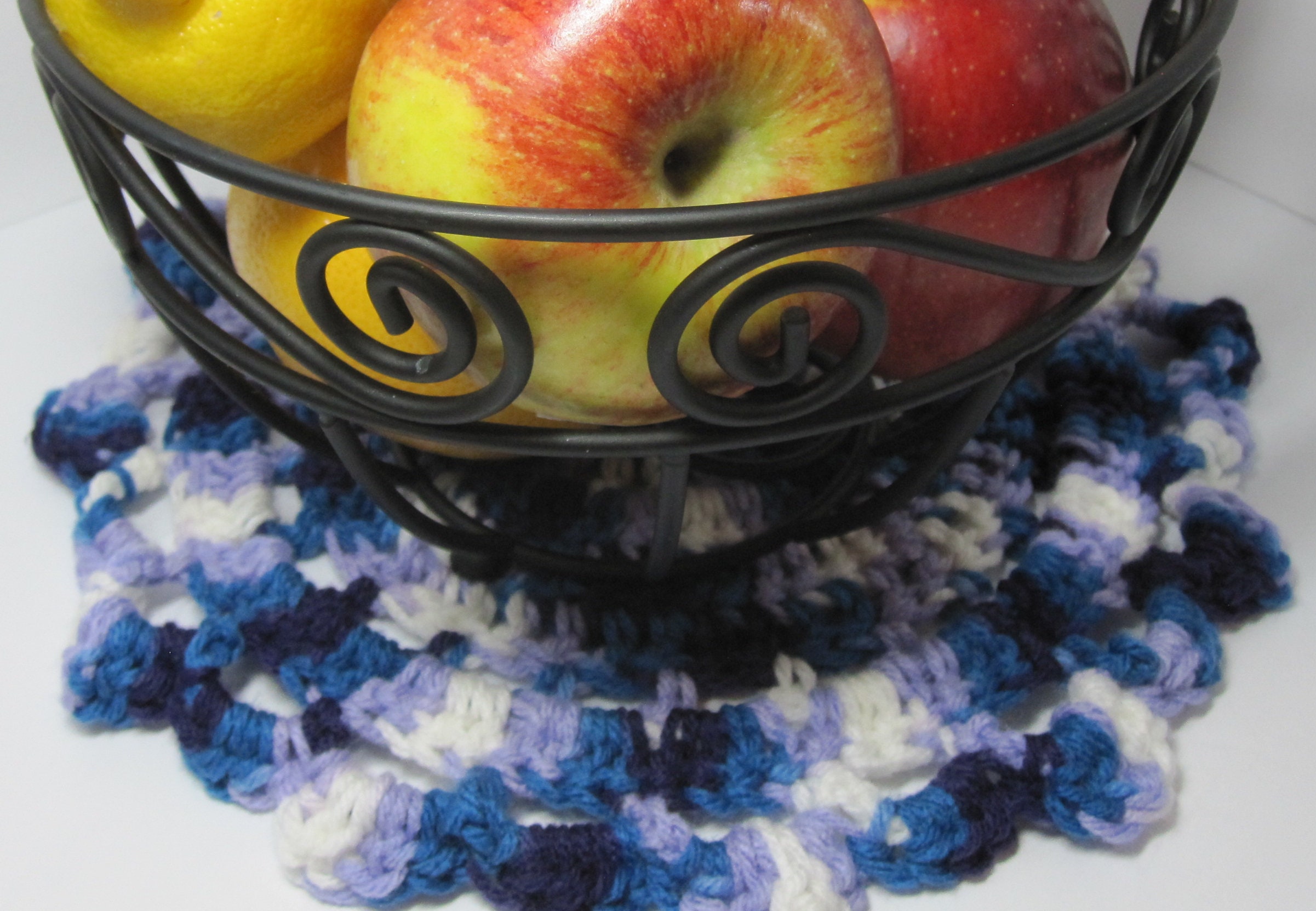 Crocheted Bowl Nester fruit bowl liner set of 2  nesters 9 & 11 inch crocheted table mat glass bowl protector crocheted  doily