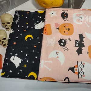 Pink Halloween themed microwave potato bag handmade cute Halloween decor Haunted kitchen gadget for baked potato eco-friendly reusable
