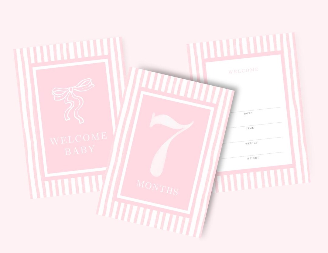 Pink Watercolor Stripe Baby Milestone Cards (digital Download) - Etsy