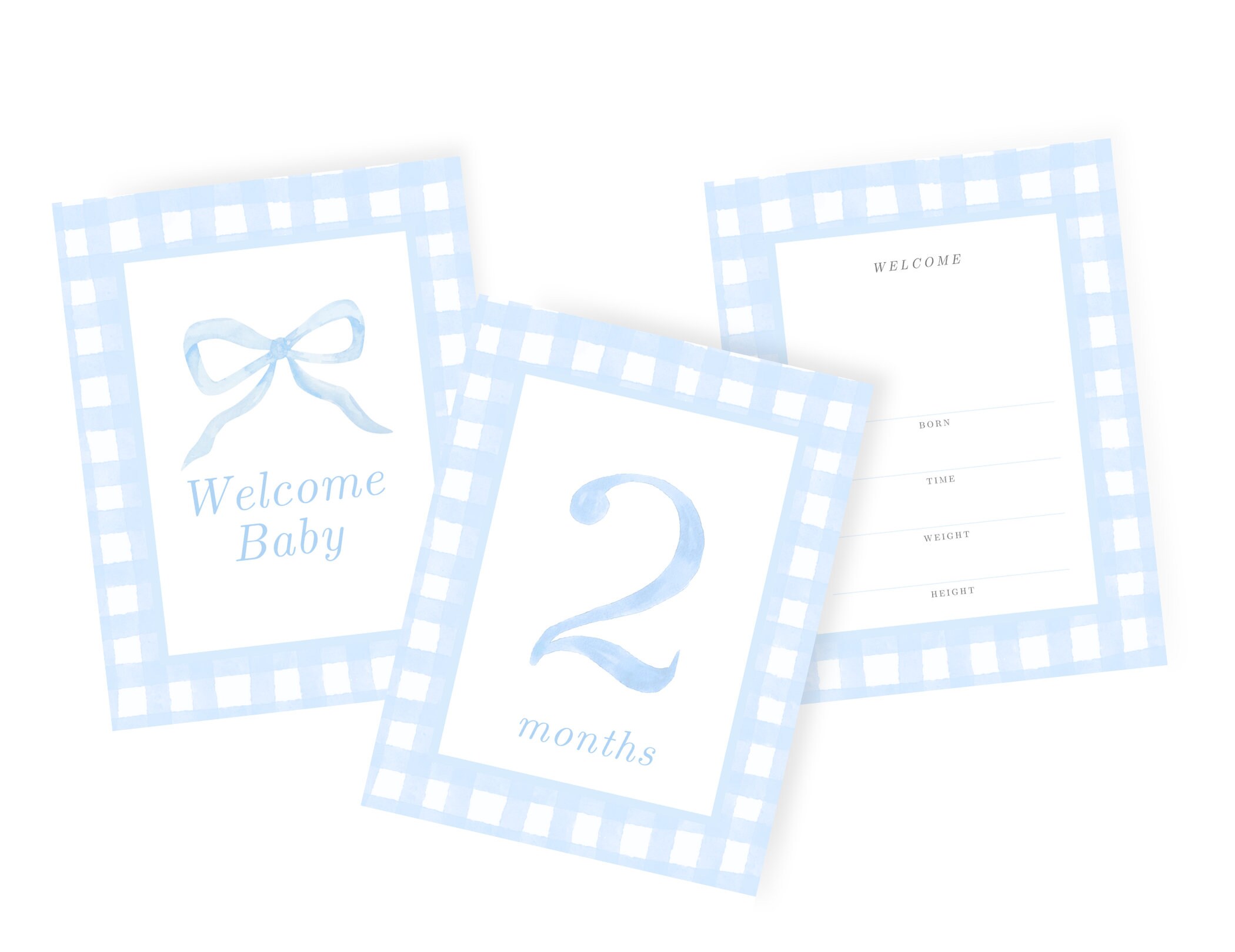 Baby Blue Monthly Milestone Cards | Gingham Watercolor | Classic Baby ...