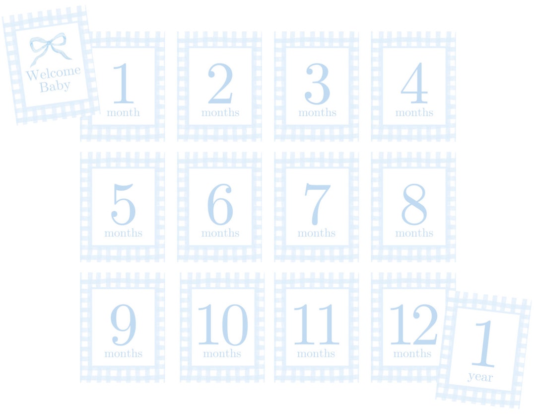Blue Gingham Baby Milestone Cards (instant Download) - Etsy