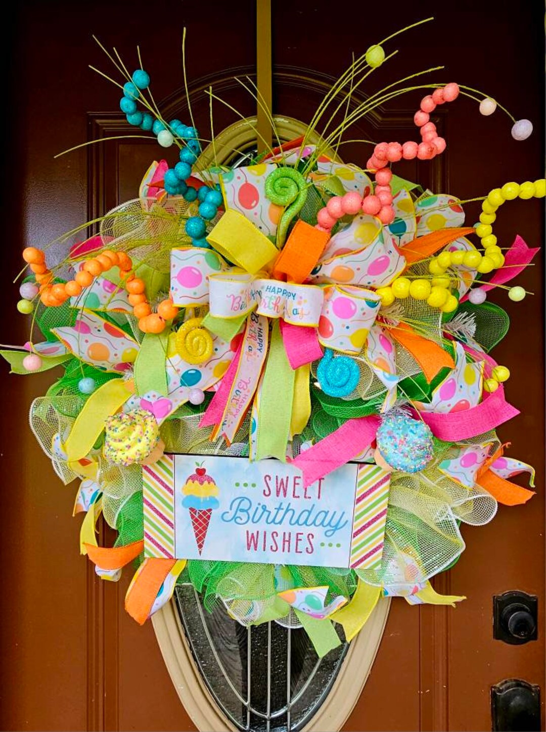 Sweet Birthday Wishes Deco Mesh Wreath Made for Your Front Etsy