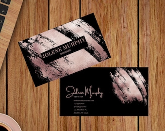 Rose Gold and Black Business Card Canva Template, Editable Business Card, Instant Download, Printable Business Card, DIY Business Card