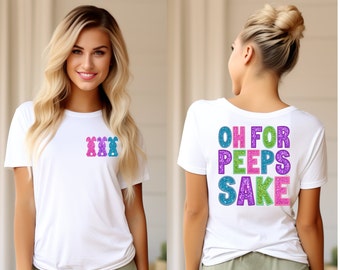 Oh For Peeps Sake png, nep pailletten png, glitter pailletten png, imitatie borduurwerk pailletten, vrolijk Pasen png, trendy paasdag png, konijntje png, DTF