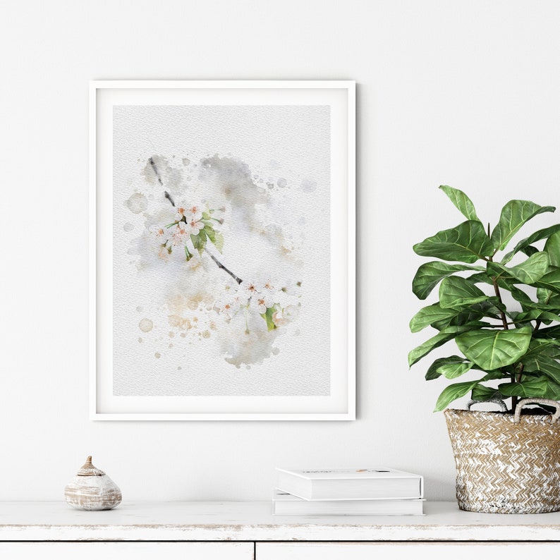 Instant Download Blue Bird and flowers Watercolor Wall Art Prints