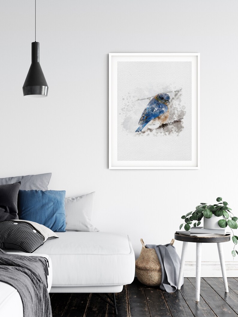 Instant Download Blue Bird and flowers Watercolor Wall Art Prints