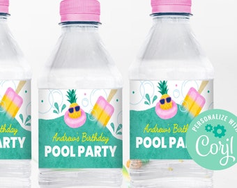 Pool Party Water Bottle Label Printable Pool Birthday - Etsy