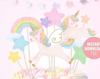 unicorn cake topper printable etsy
