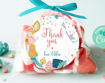 Editable Alice In Wonderland Birthday Thank You Favor Tag Template Instant Download,Printable Mad Tea Party Wonderland Theme Birthday, BD020