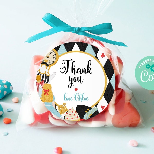 Editable Alice In Wonderland Birthday Thank You Favor Tag Template Instant Download,Printable Mad Tea Party Wonderland Theme Birthday, BD021