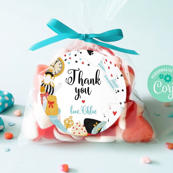 Editable Alice In Wonderland Birthday Thank You Favor Tag Template Instant Download,Printable Mad Tea Party Wonderland Theme Birthday, BD021