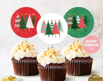 Printable Winter Birthday Cupcake Topper Instant Download Christmas Snowflake Tree Winter Wonderland Birthday Party Decoration Topper, BD016