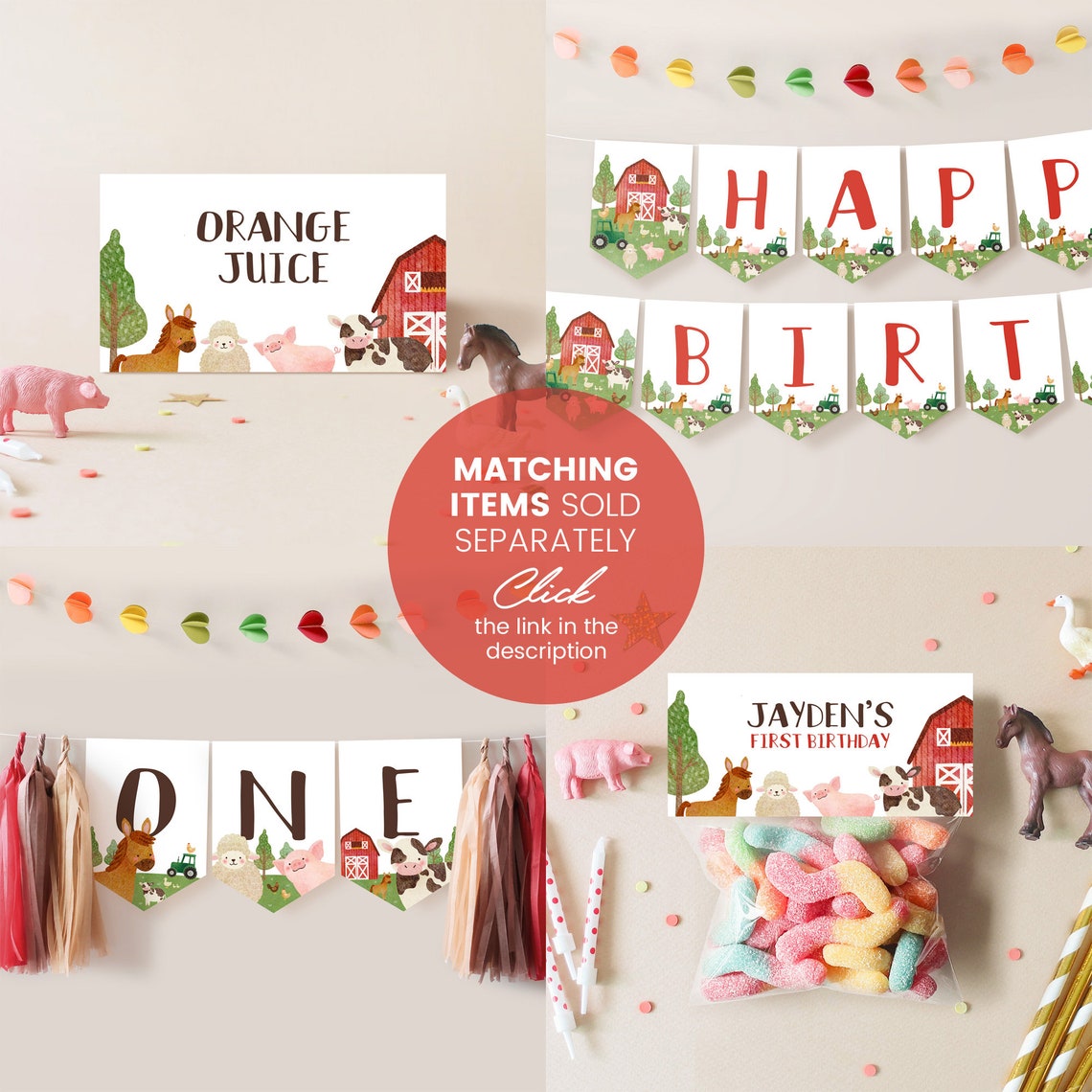 Printable Farm Animals Birthday Sign Instant Download Red - Etsy