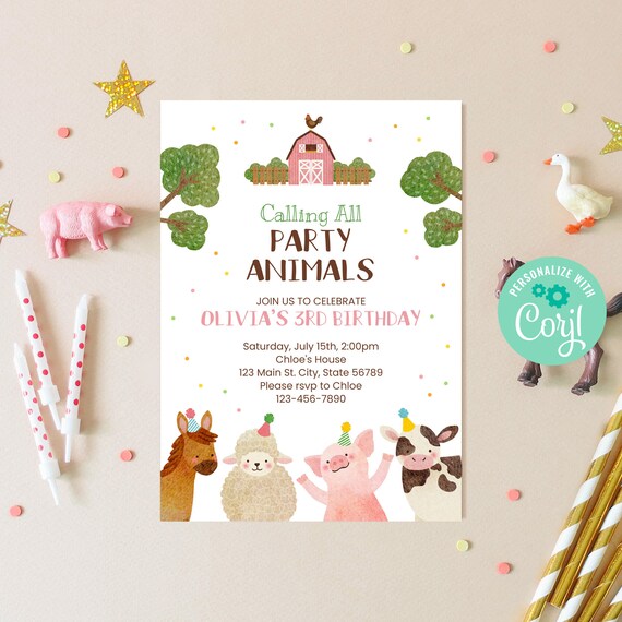 Editable Farm Animals Birthday Invitation Template Instant - Etsy
