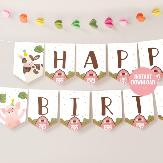 Printable Farm Animals Happy Birthday Banner Template Instant - Etsy