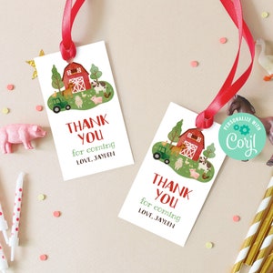 Editable Farm Animals Birthday Thank You Favor Tag Template Instant ...