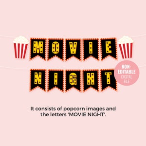 Printable Movie Night Birthday Banner Instant Download, Cinema Theme ...