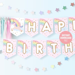 Printable Unicorn Birthday Banner Template Instant Download, Custom Magical Birthday Party, Gold ...
