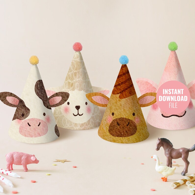 Printable Farm Animals Birthday Party Hat Instant Download - Etsy