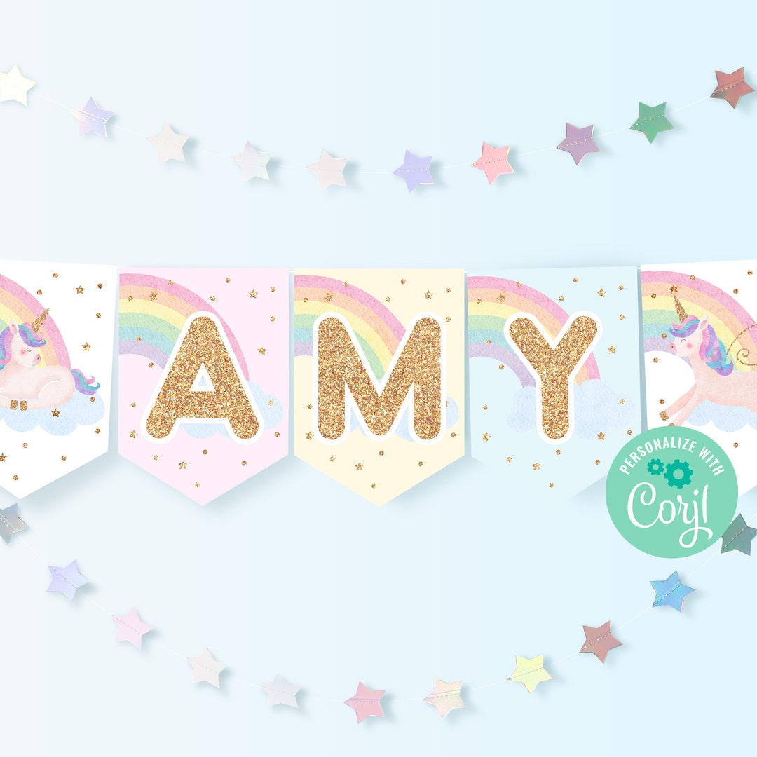 Editable Unicorn Custom Name Birthday Banner Instant Download - Etsy