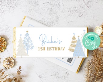 Editable Winter Wonderland Candy Bar Wrapper, Snow Tree Digital Chocolate Wrapper, Winter Theme First Birthday Party Holiday Template, BD037