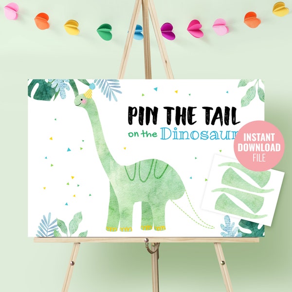 Printable Pin the Tail Birthday Party Game Instant Download, Dinosaur Theme Party, Brontosaurus Tail Game Dino Birthday Decoration, BD013