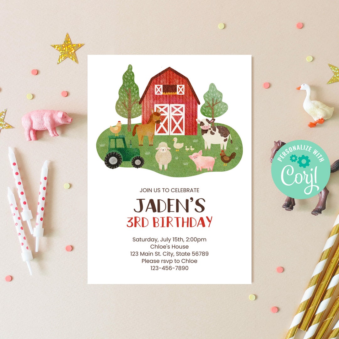 Editable Farm Animals Birthday Invitation Template Instant Download ...