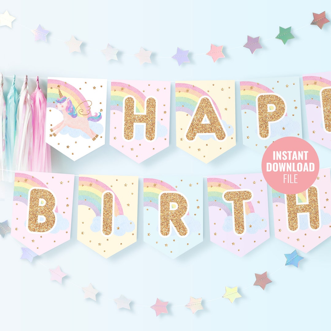 Printable Unicorn Birthday Banner Template Instant Download, Custom ...