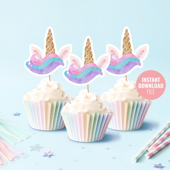 Printable Unicorn Birthday Cupcake Topper Instant Download - Etsy