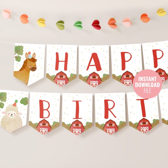 Printable Farm Animals Happy Birthday Banner Template Instant - Etsy