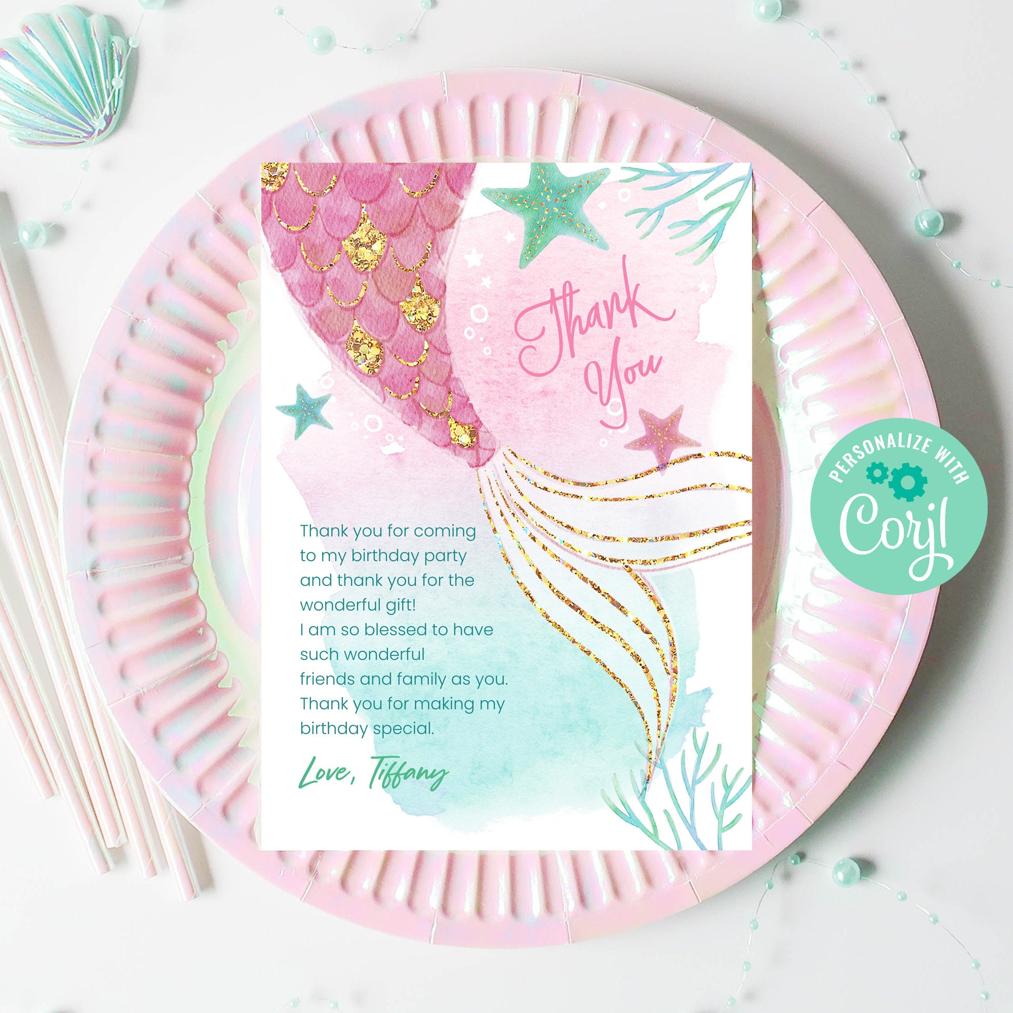 Editable Mermaid Thank You Note Template Instant Download | Etsy Canada
