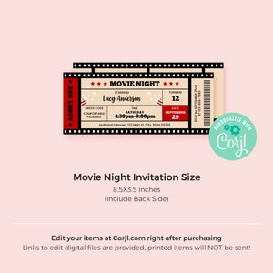 Editable Movie Night Birthday Invitation Template Instant Download, Printable Custom Movie Ticket, Backyard Movie Sleepover Party, BD001 image 2